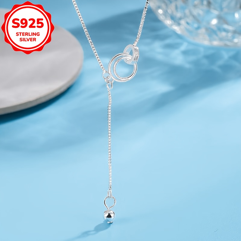 925 Silver Double Ring Interlocking Y-Shaped Tassel Necklace
